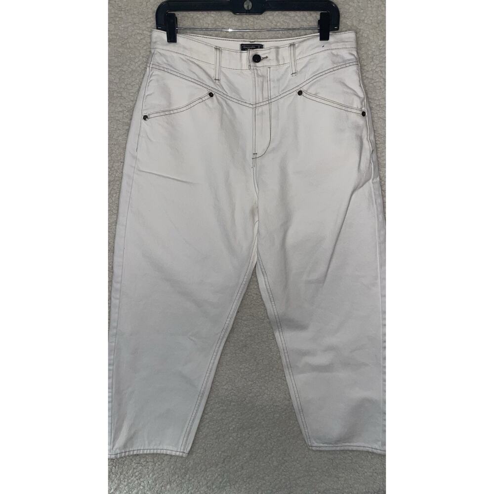 Abercrombie & Fitch Wide Leg/Barrel Jean Mid Rise Women’s 31/12 S White Denim
